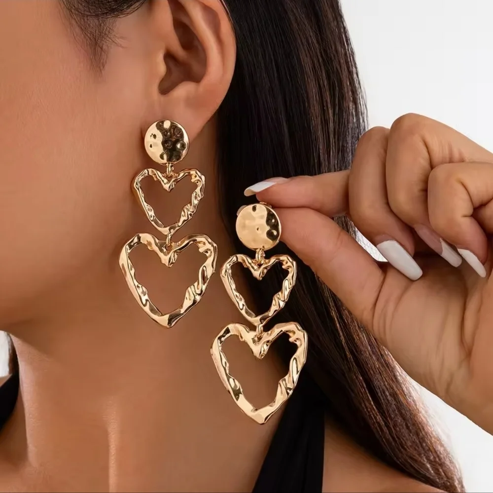 Gold Heart Dangle Earrings